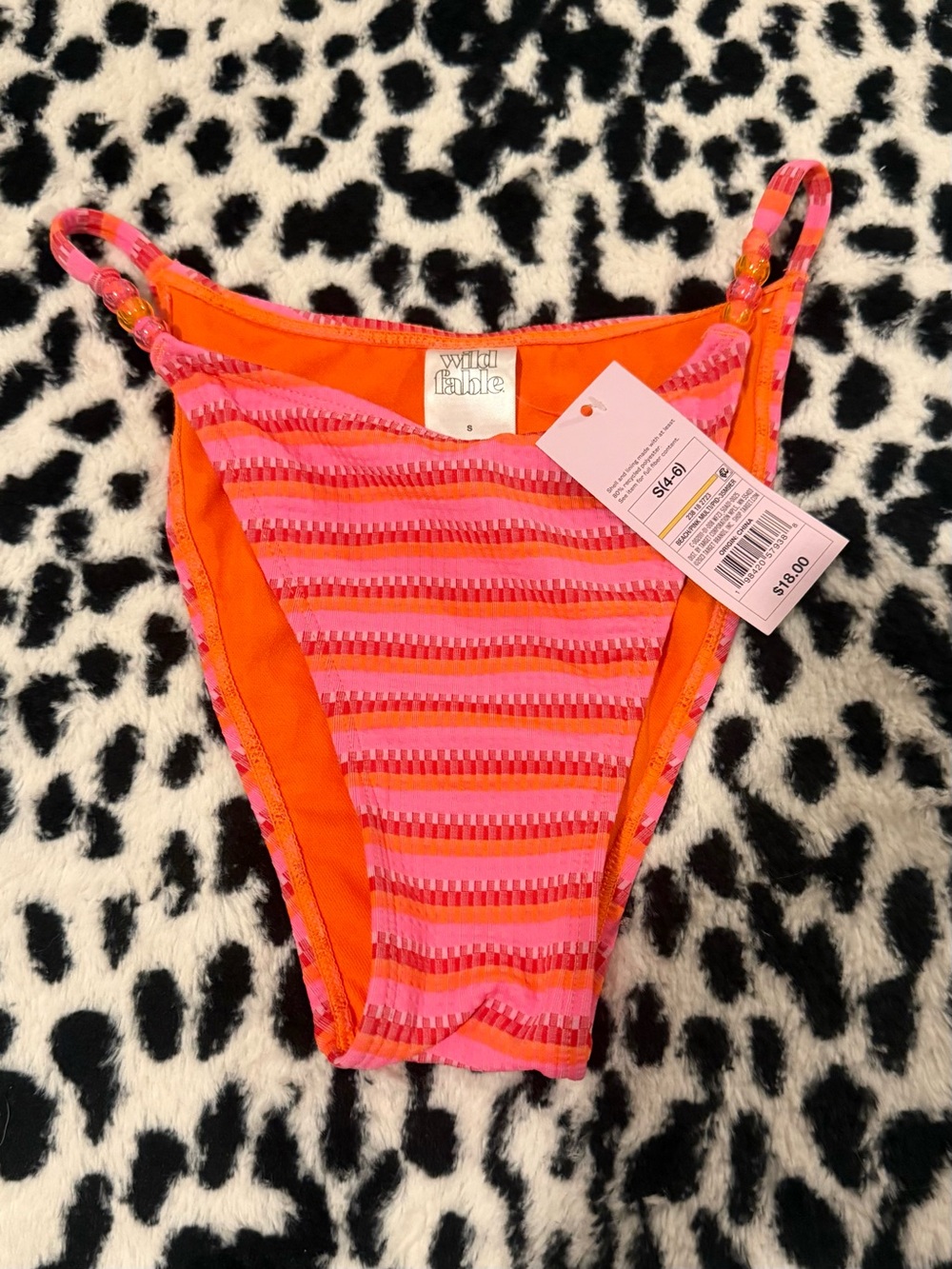 wild fable Pink and Orange Striped High-Cut Bikini Bottom
